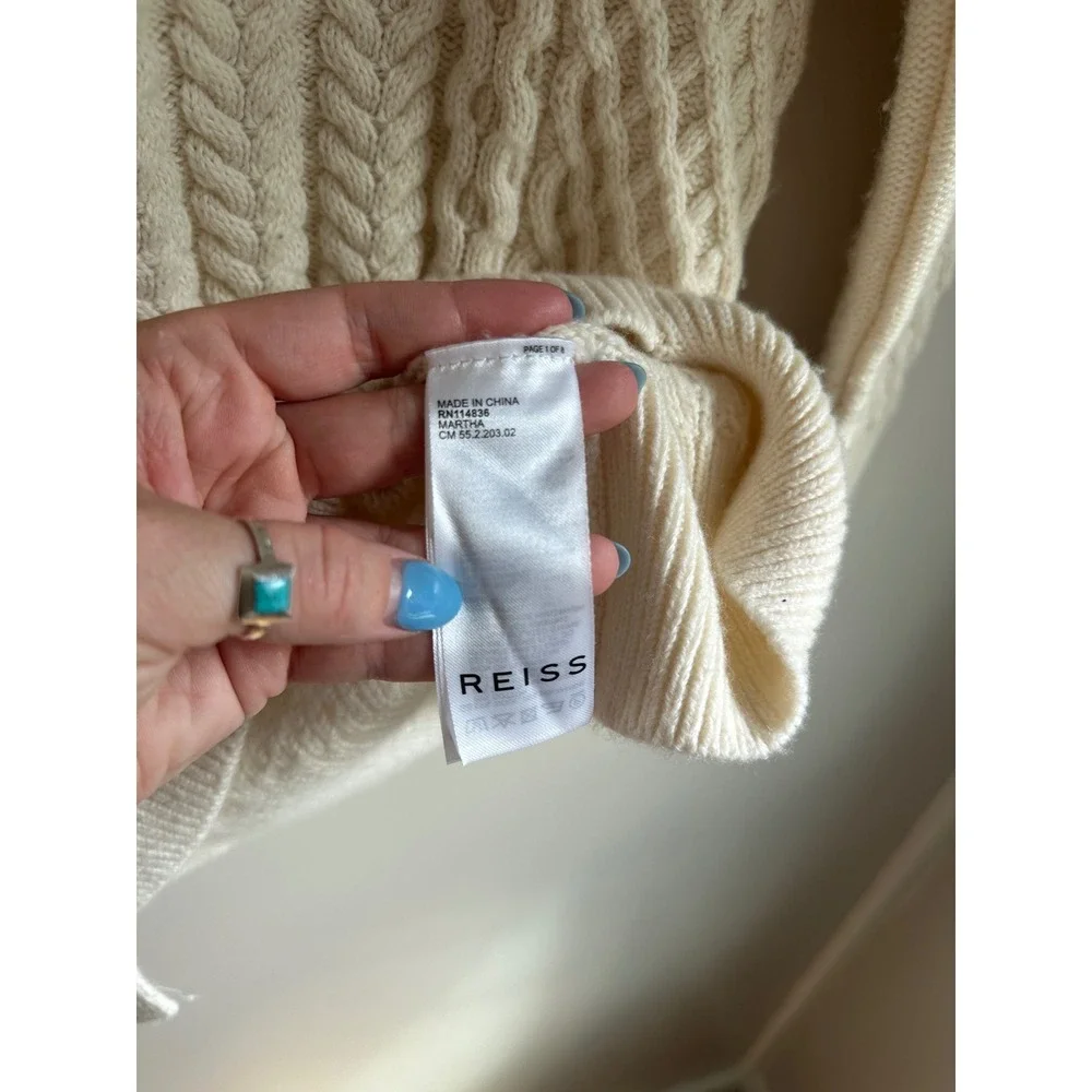 Reiss Martha Mixed Cable Knit Sweater Womens S Ivory EUC Mock Neck Wool Blend